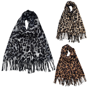 Foulard doux et chaud avec imprimé léopard à franges - 3 pièces