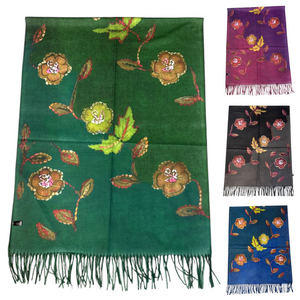 Écharpe réversible sublimée par des fleurs finitions à franges