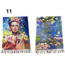 Écharpe réversible à l’effigie de Frida Kahlo bordée de franges