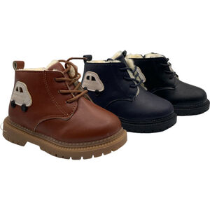 Bottine fourrée à laçage et zip avec patch voiture taille 20-25