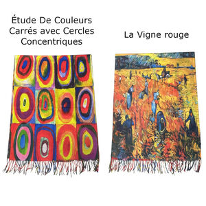 Écharpe réversible Kandinsky "Cercles Concentriques" & Van Gogh "La Vigne rouge"