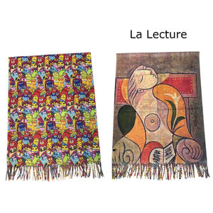 Écharpe double face avec "La Lecture" de Picasso & motif d'une foule de chats colorés