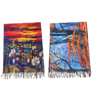 Écharpe double face à motif fleurs de lotus & arbre avec des branches tombantes