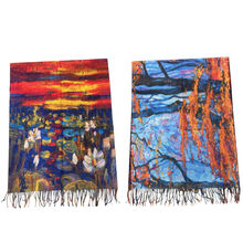 Écharpe double face à motif fleurs de lotus & arbre avec des branches tombantes