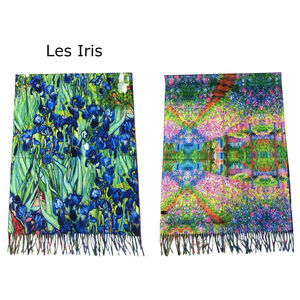 Écharpe réversible "Iris" de Van Gogh et champ de fleurs reflété par un lac