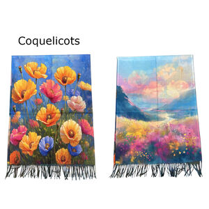Écharpe réversible "Jardin de coquelicots" & "Paysage de montagne"