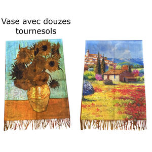 Écharpe réversible Vincent Van Gogh Tournesols & Paysage provençal