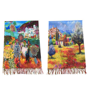 Écharpe réversible "Paysage méditerranéen" &"Jardin de fleurs"