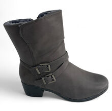 Bottine effet serpent dotée 2 brides à boucle métal gris