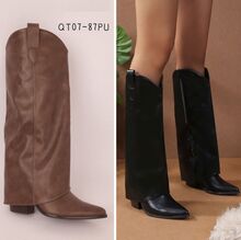 Bottes santiags en simili avec revers et glissière latérale taille 36-41