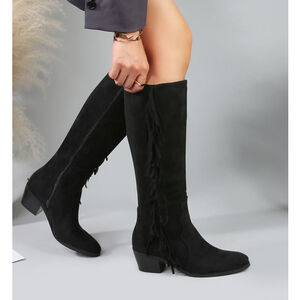 Bottes santiags hautes en faux daim ornées de franges taille 36-41