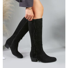 Bottes santiags hautes en faux daim ornées de franges taille 36-41