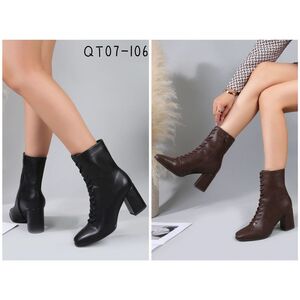 Bottines à talon bloc zippée et lacets décoratifs sur l'avant taille 36-41