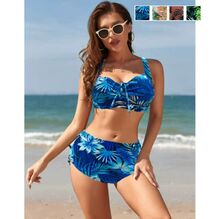 Bikini grande taille imprimé tropical avec nœud décoratif à nouer