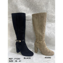 Bottes hautes en suédine avec talon bloc et bride décorative