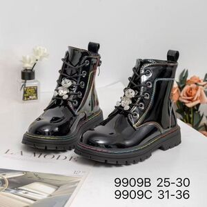 Bottines vernies à ours en strass et surpiqûres arc-en-ciel pour enfant 25 à 30