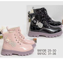 Bottines rangers vernies "LOVE" orné de strass scintillants pour enfant 31 à 36