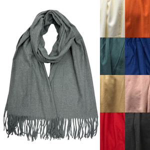 Écharpe laine viscose unie à bords frangés