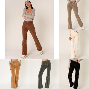 Pantalon bootcut taille haute en velours côtelé extensible