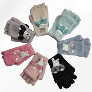 Gants mitaines pour enfants avec rabat capuche lapin