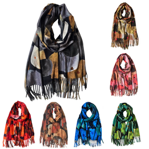 Écharpe d'hiver imprimée de motif géométrique et abstraites avec franges - 12 pièces