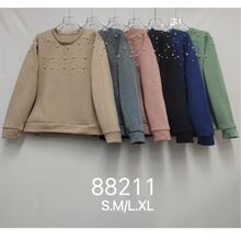 Sweat femme uni avec des perles décoratives sur le haut