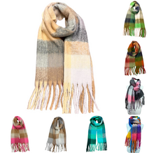 Écharpe douce et colorée à franges avec motif quadrillé - 12 pièces
