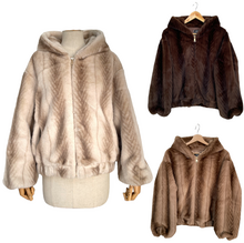 Veste à capuche en fausse fourrure douce au toucher imprimée façon vison