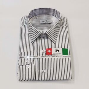 Chemise slim pour homme blanche à fines rayures verticales noires