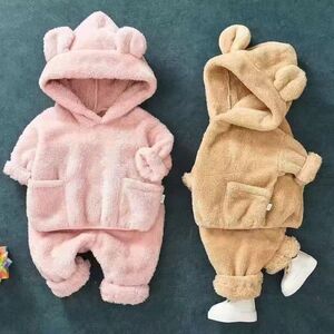 Ensembles pyjama enfant polaire avec haut à capuche oreilles d'ours et pantalon