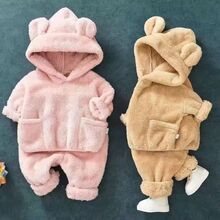Ensembles pyjama enfant polaire avec haut à capuche oreilles d'ours et pantalon