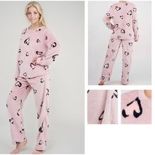 Ensembles pyjama 2 pièces rose orné motif de cœurs noirs irréguliers