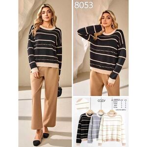 Pull élégant et décontracté en maille à rayures