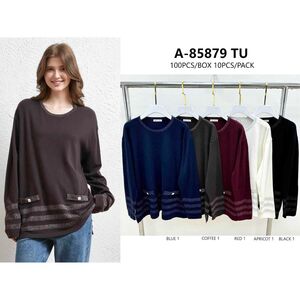 Pull à motifs de rayures scintillantes sur les poignets et l'ourlet