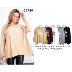 Pull oversize avec motif  rose stylisée en fil blanc contraste