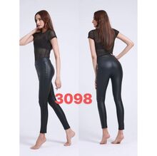 Leggings noirs en simili cuir à ornement fantaisie sur les côtés