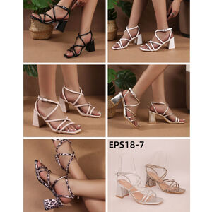 Sandales sur un talon épais à multiples brides entre-croisées taille 36-41