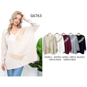 Pull en maille grande taille avec motif de feuille brodé doré