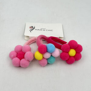 Carte de 3 pièces  élastiques à cheveux avec fleur de pompons