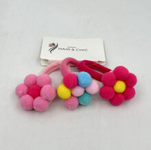 Carte de 3 pièces  élastiques à cheveux avec fleur de pompons