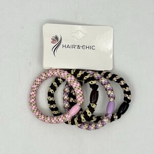 Carte de 4 pièces élastiques à cheveux tressés bicolores métallisés