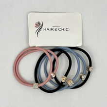 Carte de 6 pièces élastiques à cheveux en 3 teintes mixtes avec petite cœur sertis de strass