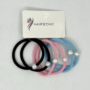 Carte de 6 pièces élastiques à cheveux en 3 teintes mixtes avec perle nacrée classique