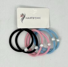 Carte de 6 pièces élastiques à cheveux en 3 teintes mixtes avec perle nacrée classique