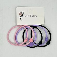 Carte de 6 pièces élastiques à cheveux en 3 teintes mixtes avec jonction cœur en résine