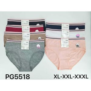 Culotte uni brodé d'une fleur de coton avec élastique bicolore - 60 pcs