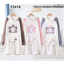 Sweat oversize en plaid chaud avec capuche design ourson mignon