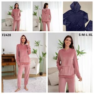 Ensemble 2 pcs en velours ultra-doux : sweat à capuche et pantalon assorti