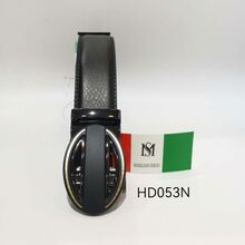 Ceinture cuir vachette noire à boucle automatique stylisée ovale