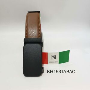 Ceinture en cuir de vachette tabac grainé à boucle automatique noire mat